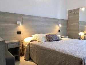 - une chambre avec un grand lit et un bureau dans l'établissement Hotel Daniela, à Rimini