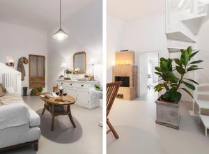 two images of a living room and a bedroom at Angolo del Poeta - Maison de Charme in Matera