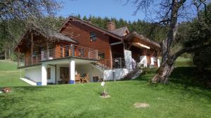 a large wooden house on a grass field at Apartement Gabi in Kleinlobming