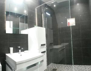 y baño con lavabo y ducha. en Beautiful Apartment in Menton French Riviera, en Menton