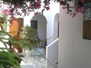 a courtyard with flowers and plants in a building at Ioli Apartments in Naousa +4 photos