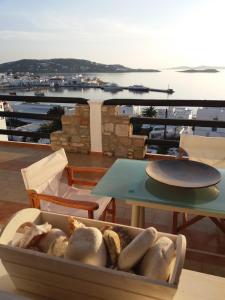 a box of shells sitting on top of a table at Anchor Αpartments in Mýkonos City