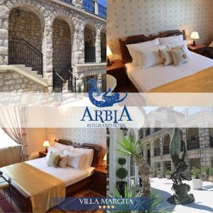 two pictures of a hotel room with two beds at Villas Arbia - Margita Beach hotel in Rab