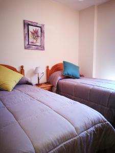 1 dormitorio con 2 camas y una foto en la pared en El Mirador de Ordesa, en Torla