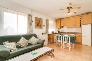 salon z zieloną kanapą i kuchnią w obiekcie Carabeillo 13 Apartments Casasol w mieście Nerja
