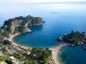 an aerial view of a small island in the ocean at Casa Putti in Letojanni