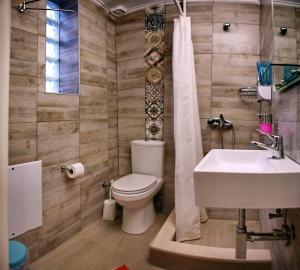 a bathroom with a toilet and a sink at Victoria Studios in Panagioúda