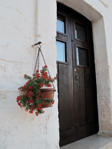 a flower pot hanging next to a door at Masseria Purgatorio in Fasano