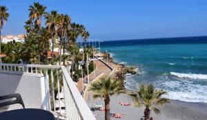 widok na plażę z palmami i oceanem w obiekcie Torresol 402 w mieście Nerja