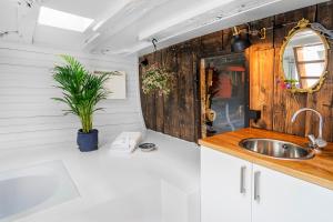 cocina con fregadero y espejo en Asile Flottant, en Ámsterdam 45 fotos más
