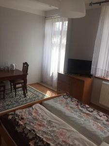 Televízia a/alebo spoločenská miestnosť v ubytovaní Dworek Młynarza