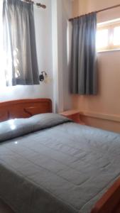 1 dormitorio con 1 cama grande y ventana en Eleni Studios, en Agios Nikolaos