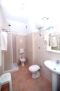 佩斯基奇的住宿－Hotel Peschici，浴室配有卫生间、淋浴和盥洗盆。