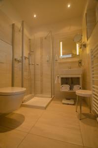 y baño con ducha, aseo y lavamanos. en Hotel König-Stuben, en Bispingen