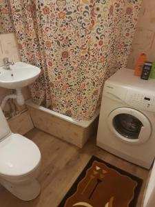 ラメンスコエにあるV Gostyakh U Skazkiのバスルーム(トイレ、洗面台、洗濯機付)