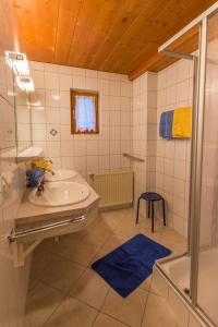ein Bad mit einem Waschbecken und einer Dusche in der Unterkunft Haus Berner in Filzmoos
