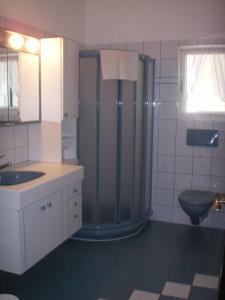 ein Bad mit einer Dusche, einem Waschbecken und einem WC in der Unterkunft Studio - Casa Martin in San Sebastián de la Gomera