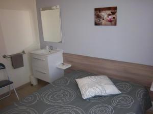 una piccola camera con letto e lavandino di Hotel Le Colbert epernay a Épernay
