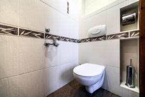 a bathroom with a white toilet in a room at Queens Apartments in Lviv