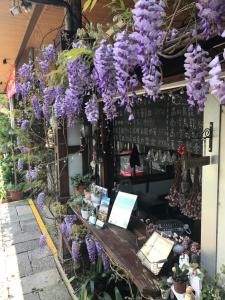 仁愛鄉的住宿－清境天祥茶行景觀民宿，花店,花朵上挂着紫色的花