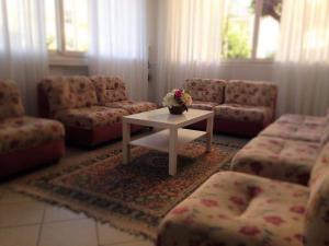 Hotel Primula في ليدو دي سافيو: غرفة معيشة مع طاولة وأريكة وكراسي