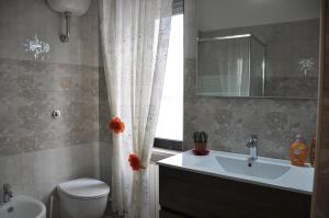 bagno con servizi igienici, lavandino e specchio di Il Nuovo a San Severo