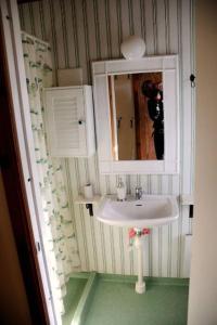 a person taking a picture of a bathroom with a sink at Segerstads Fyr in Degerhamn