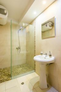 une salle de bain avec lavabo et douche dans l'établissement Ibar Apartment & Garage, à Plovdiv