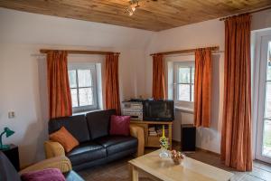 a living room with a couch and a tv at Fox House in Pelči