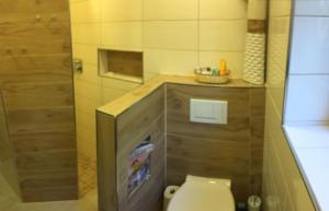 a small bathroom with a toilet and a sink at Large Wuerzburg Apartment in Würzburg +27 photos