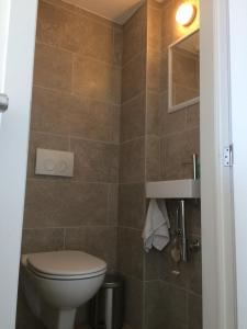 een badkamer met een toilet en een wastafel bij appartement seafront in Oostende