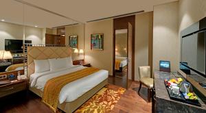 um quarto de hotel com uma cama e uma secretária em Niranta Transit Hotel Terminal 2 Arrivals/Landside em Mumbai