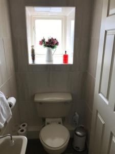 ミラーズ・デールにあるAnglers restのバスルーム(トイレ付)、花の咲く窓が備わります。 +44枚の写真