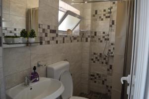 a bathroom with a toilet and a sink and a shower at Guesthouse Maritimo in Ulcinj