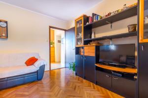 een woonkamer met een grote flatscreen-tv bij Apartment Manzoni in Malinska