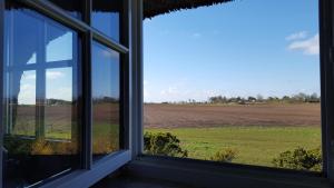 una ventana abierta con vistas a un campo en Ferienwohnung Goting Nr.3, en Goting