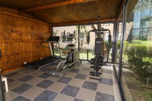 a gym with two tread machines on a checkered floor at L'incanto Di Boccadarno in Marina di Pisa