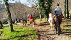 a group of people riding horses down a path at Cabañas Ecoparque Marín in Marín