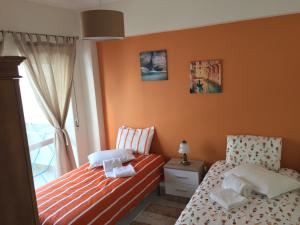 フィゲイラ・ダ・フォズにあるPraia da Claridade Apartamentoのベッドルーム1室(ベッド2台、窓付)