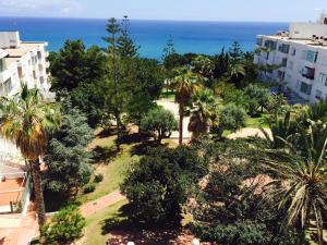 サンタ・ポラにあるSeaviews apartment in Gran Alacantのヤシの木と海の公園の空中風景
