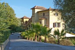 a building with palm trees in front of a street at Borgo Riccio in Torchiara