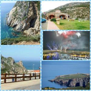 un collage de fotos del océano y de una montaña en Casa al Mare en Buggerru