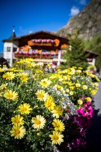 a bunch of flowers in front of a building at Almhof-Reithof Pitztal in Sankt Leonhard im Pitztal