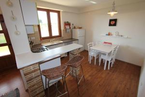 a kitchen with a table and chairs and a kitchen with a sink at Apartment Dusanka in Fažana