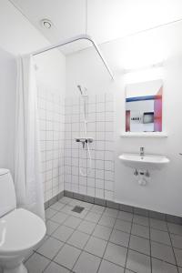 a bathroom with a toilet and a sink at Danhostel Vordingborg in Vordingborg