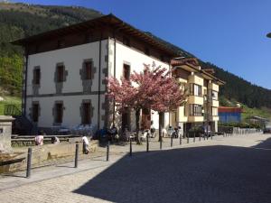 a building with a tree in the middle of a street at Ubilla Aterpetxea in Aulestia