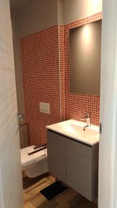 リーヴァ・デル・ガルダにあるAppartamento Brioneのバスルーム(洗面台、トイレ、鏡付)