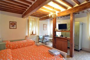 - une chambre avec un lit et une télévision dans l'établissement BeB Reboglio, à Rolo