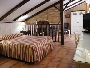 una camera d'albergo con letto e TV di Hotel Veracruz a Utrera