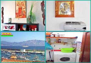 a collage of pictures of a kitchen with a clock at Apartamento Paseo del Puerto in Finisterre
